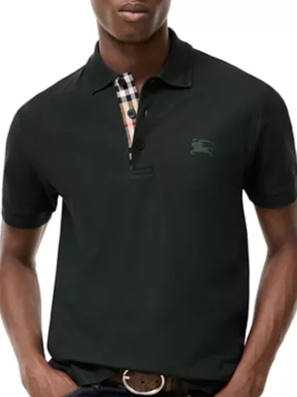 Burberry Black Cotton Piqué Polo with Checked Placket